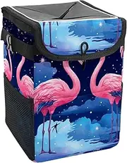 Car Trash Can with Lid and Storage Pockets Leak-Proof Organizer,Waterproof Garbage Can,Colorful Animal Flamingos Art Pattern