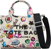 [Marc Jacobs] The Sticker Canvas Small Tote Bag, White Multi, White Multi, One Size