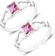 [Tongari] TOGARI 925 Stunning Solitaire CZ Silver Toe Rings in Pure 92.5 Sterling Silver for Women,., Adjustable, Non-Precious Metal, No Gemstone