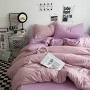 Purple 1.5m Bed Fitted Sheet Set with 200x230cm Duvet Cover - 4-Piece Bedding Se