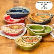 SET OF 2 Rustic Stoneware SERVING BOWL SET Soup & Side Chip & Dip Salad w HANDLE