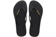 Havaianas: Slim Logo Metallic Jandals - Black/Gold (Size: 39/40)