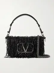 [Valentino Garavani] Valentino Garavani - Locò Small Fringed Sequined Leather Shoulder Bag - Black - One size One size Black