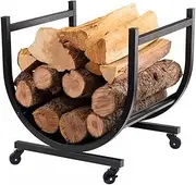 Firewood Holder，Firewood Rack Outdoor， Mobile Log Holders,Portable Fireplace Firewood Holder,Modern Curved Metal Firewood Rack, Home Interior Decor