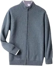 [Dninmim] Men's Cashmere Sweater Cardigan Thick Zipper Long Sleeve Semi-High Collar Business Casual Warm Sweater