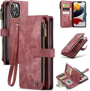 ELEPIK for iPhone 11 Pro Max Wallet Case with Card Holder, Kickstand, Wristlet for Women Men, Durable PU Leather Magnetic Wallet Phone Case for iPhone 11 Pro Max, Elegant Red
