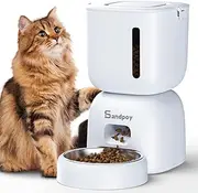 Automatic Cat Feeder, 3L Cat Food Dispenser with Desiccant Bag and Locking Lid, Battery Operated Pet Feeder with Portion Control, 4 Daily Meals, 10s Voice Recorder (White)