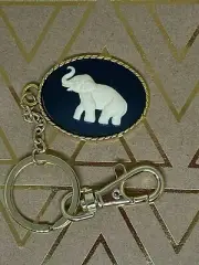 White Elephant cameo Pendant ID Badge Keychain Key African Good Luck LUCKY gift