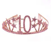Rose Gold Metal Rhinestone Age 10 with Stars Birthday Tiara