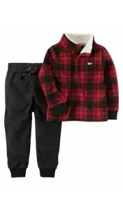 Carter's Boys' 2t/2A Two-Piece Long Sleeve Top And Pants Set Toddler Black/Red