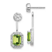 14k White Gold Real Diamond/Peridot Front/Back Earrings
