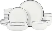 [Gibson Home] Oslo 16-Piece Porcelain Chip and Scratch Resistant Dinnerware Set, White w/Blue Rim