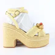 Sam Edelman Tate Raffia Women's Platform Sandals Eggshell/ Cream Size 9.5M