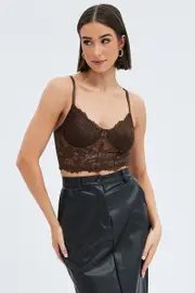 Brown Lace Corset Top - Size M, Women's Top