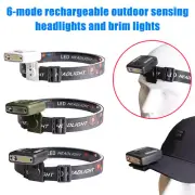 USB Rechargeable Induction LED Headlamp Clip On Cap Hat Light Torch Fishing Lamp