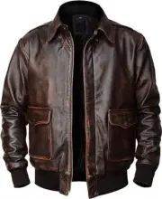 Mens A2 Flight Pilot Vintage Air Force Aviator Cockpit Bomber Leather Jacket