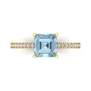 2.7 ct Asscher Cut Gemstone Solitaire with Accents Promise Ring Yellow Gold