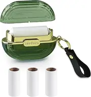 Modixun Double-Sided Travel Portable Lint Roller with Hand Strap, Reusable Mini Extra Sticky Dog Cat Pet Hair Remover, Luxury Lint Remover for Clothes Bag Dust Fuzz Fur with 4 Refills, Green