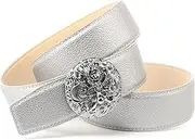 [Anthoni Crown] Women's Leather Belt with Underpass 1DRTS Belt, Silver, 80, silver, 80