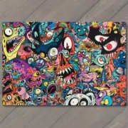 FLATCARD Monsters Colorful Trippy Psychedelic Surrealism Doodle Art Graffiti Fun