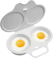Microwave Egg Poacher, Double-Cup Poached Egg Maker, Food-Grade Polypropylene, Includes Lid & Handle, White – Quick & Easy Breakfast Steamer