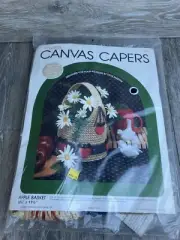 CANVAS CAPERS APPLE BASKET Hand Embroidery Plastic Canvas Kit New VTG 1984