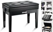 Adjustable Piano Bench with Storage, Solid Wood Keyboard Bench Wooden Piano