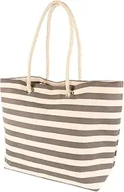 [LBYDHDA] 1x Pebble 55cm x 36cm Large Striped Canvas Tote Beach Bag - Travel Holiday Shopping Shopper Shoulder Handbag Bags - By Nicola Spring