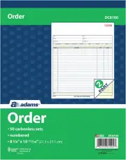 Order Book, 2-Part, Carbonless, White/Canary, 50 Sets per Book (DC8100) , 1 Pack