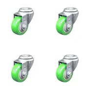 3.5 Inch SS Green Polyurethane Wheel Swivel Bolt Hole Caster Set Service Caster