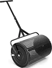 40 * 60 cm Compost Spreader,Manure Spreaders Roller with Adjustable T Shaped Handle, ​Lightweight Metal Mesh Spreader, for Lawn Garden Spreading Manure Topsoil Black