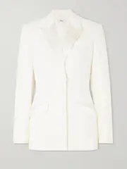 [Safiyaa] Safiyaa - Arlene Satin-trimmed Stretch-crepe Blazer - White - FR 42 FR 42 White