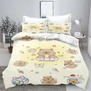 v2919 Bed Sheets Capibara Children'S Printed % Polyester Bedding Set Duvet Cover Set Twin Size Bedding Sets Anime Home Cute Cartoon 3-Piece Bedding Se