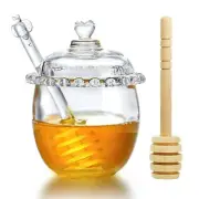 Bee Hive Honey Jar Glass Honeypot Syrup Dispenser with Dripper and Lid
