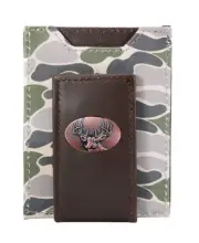 ZEP-PRO OLD SCHOOL Green & Gray CAMO Buck Deer Leather Front Pocket Wallet
