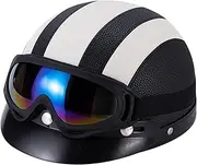 Vintage German Leather Motorcycle Half Helmet,DOT/ECE Approved Open Face Helmet for Adult Men Women,with Goggles Scooter Motorbike Jet Helmet