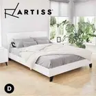 Artiss Bed Frame Double Size Mattress Base Wooden Platform Leather White NEO
