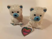 Salt & Pepper Shaker White Love You Teddy Bears Ribbons VTG Loomco