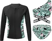 [Fldy] Kids Quick Dry Surfing Swimsuit Girls Tankini Set with Long Sleeve Rash Guard Shirts Set UPF50+ Lily 12 Years
