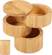 Salt Cellar with Magnetic Lid and Spoon 3 Tier Bamboo Salt Box Large Capacity Salt Container Multipurpose Spice Cellar for Sea Salt Coffee Seasoning Storage US(Log color)