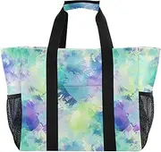 [sanluoli] Utility Tote Bags Foldable Beach Tote Bag With Compartments Canvas Laundry Tote, Abstract Colorful Watercolor Splashes, 1 size