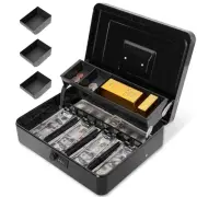Cash Box with Combination Lock, Metal Money Box with Cash Tray, Deluxe Portab...