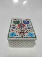Filigree Work Trinket Box for Her White Marble Rectangle Shape Accessories Box