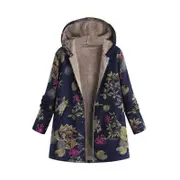 Nevenka Womens Winter Printed Fleece Jacket Casual Sherpa Lined Fuzzy Jacket-DarkBlue