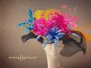 Aimee Fuller Kentucky Derby Hat Black Rainbow Hot Pink Fuchsia Orange Easter Hat