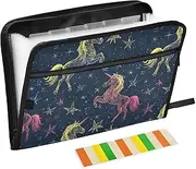 Accordion Folder 13 Pockets A4 Letter Size with Zipper Closure for Document Storage Unicorns Pastel Star carpeta de