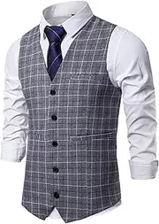 [Jueshanzj] Suit Vest Men's Plaid Vest Cardigan