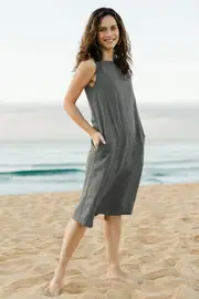 Linen Sleeveless A Line Dress--NBIRD-95