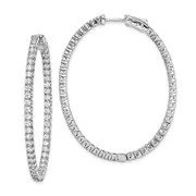 Sterling Silver Shimmer Rhodium-Plated 100 Stone 2.0mm Cz In And Out Oval Hinged Hoop Earrings