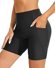 [Holipick] Women Plus Size Swim Shorts High Waisted Swim Bottoms with Pockets Tummy Control Boy Shorts